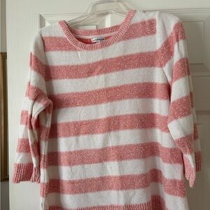 croft & barrow Coral and White Striped Scoopneck Sweater